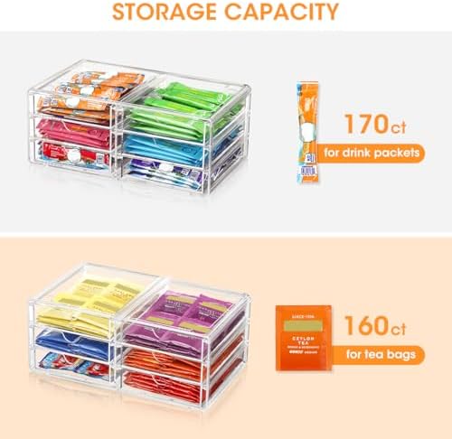 AIEVE Drink Packet Organizer, Stackable Storage Drawers for Tea Bags