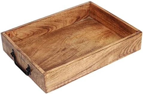 Wooden Decorative Serving Tray with Metal Handles | Wood Trays for