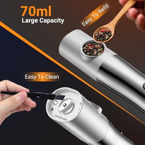 Electric Salt And Pepper Grinder Set Stainless Steel Top With Type-C