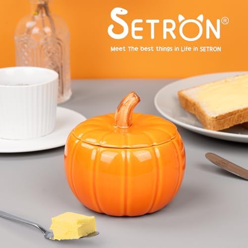 SETRON Halloween Pumpkin Butter Crock, Ceramic Butter Keeper with Lid