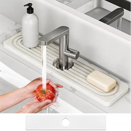 Absorbent Stone Faucet Mat for Kitchen Sink - 15.8" x 4" Diatomite