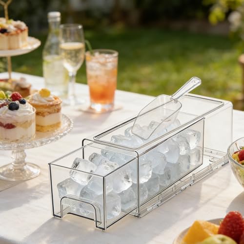 2 Set Clear Stackable Freezer Ice Bins with Scoop
