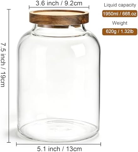 Bekith 2 Pack Large Glass Food Storage Jar with Airtight Wooden Lid