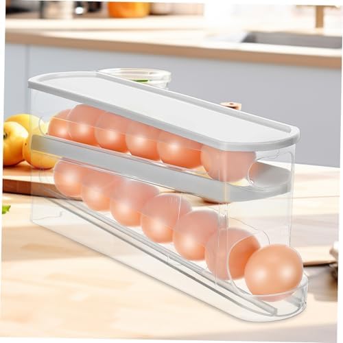 Rolling Egg Dispenser for Refrigerator, Space Saving Tiered PP Rack