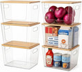 CiWiVOKi 6 Pack Clear Stackable Storage Bins with Bamboo Lids, Trash