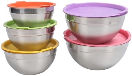 Eujgoov Mixing Bowl Set, 5 Nesting Stainless Steel Bowls with Lids