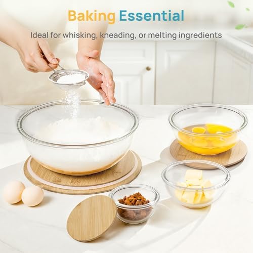 Vtopmart 5 Pack Glass Mixing Bowls with Bamboo Lids, Nesting Set
