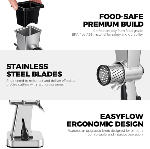 LHS Stainless Steel Rotary Cheese Grater, 3 Blades