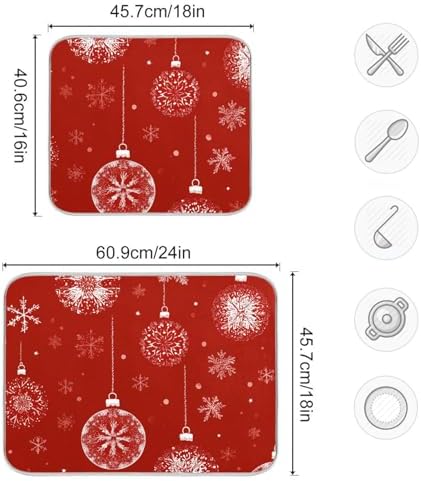 OTVEE Snowflakes and Baubles Dish Drying Mat for Kitchen Counter