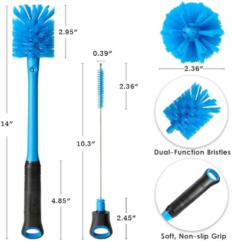 MOSOLAN 2-in-1 Bottle Brush and Straw Cleaner Brush, Breezy Blue
