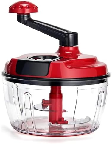 Multi-Functional Manual Food Processor,8 Cup Hand-powered Crank Chopper,Mincer Blender with Clear Container,for Vegetables Meat Fruits Nuts Herbs Onions (White)