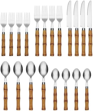 Cambridge Bamboo Plastic Handle 20-Piece Silverware Set for 4