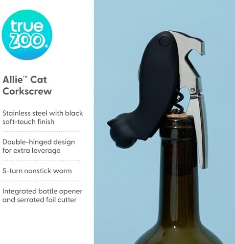 True Zoo Allie the Black Cat Corkscrew Wine Opener with Built-in