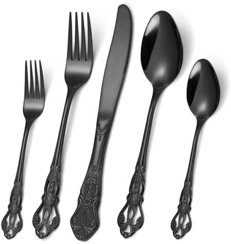 20 Pieces Black Gorgeous Retro Royal Silverware Set For 4,Stainless