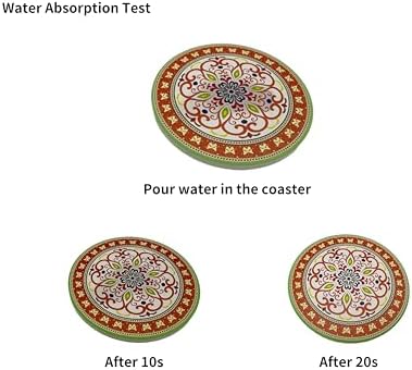 Mandala 4 Inches Round Absorbent Ceramic Coasters Set of 8, Cork Base