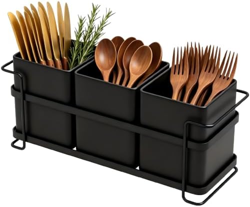 Ewaiira Metal Silverware Caddy, 3 Compartments