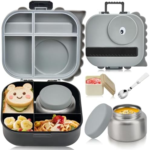 Pawtong Bento Lunch Box with Thermo, 4-Compartment Bento Box with