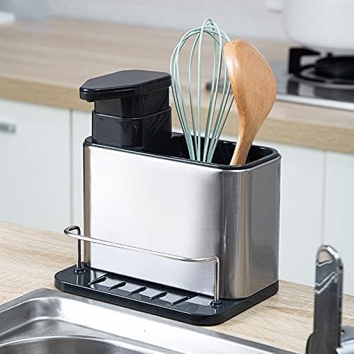 Dish Soap Dispenser 3-in-1 Sponge Holder for Kitchen Sink Stainless