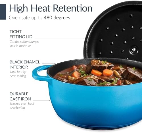 Best Choice Products 6-Piece Cast Iron Cookware Set, Ceramic Coated 6Qt Dutch Oven, 2Qt Skillet W/Lid, 10" Grill Pan W/Press, Non-toxic, Heavy Duty, Gas/Induction Compatible, PFAS Free - Blue