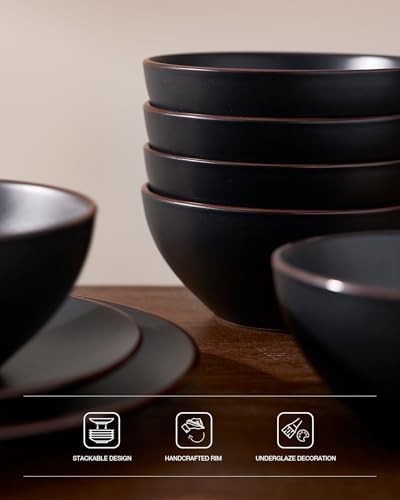 Famiware Venus Plates and Bowls Sets, 12pcs Stoneware Dinnerware Set
