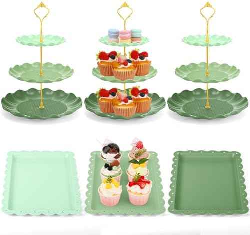 FoldTier 6 Pack Cupcake Stand Set 3 Pcs 3 Tier Gradient Dessert Table