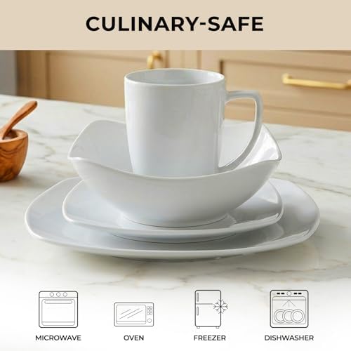 Zulay Kitchen Luna Plates and Bowls Sets, 16 Piece Modern Porcelain