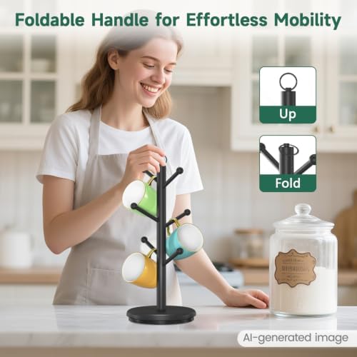 EsLuker.ly Mug Holder Tree Bamboo 360° Rotating Coffee Cup Display