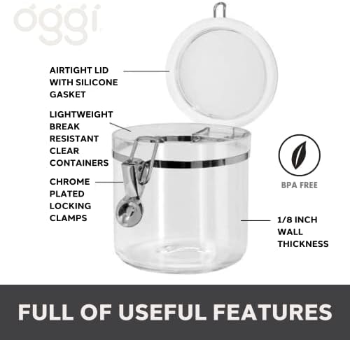 Oggi 4pc Clear Canister Set with Clamp Lids Airtight Containers in