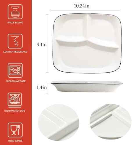 10inch Ceramic Divided Plates Set of 2,3 Compartment Portion Control