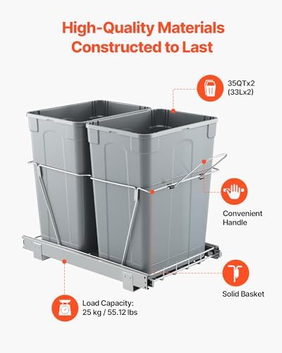 VEVOR Pullout Trash Can, 35 QT x2, Grey