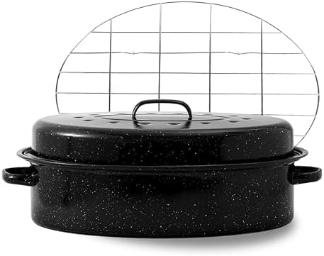 18" Large Oval Roasting Pan Set with Lid and Rack,Ideal for