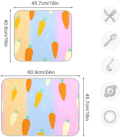 OTVEE Cute Carrot Art Dish Drying Mat for Kitchen Counter Absorbent