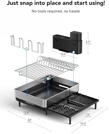 SUNLY Large Expandable Dish Drying Rack, Black