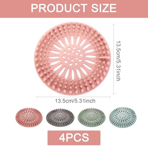 Drain Hair Catcher, 4PCS 5 Inch Round Soft Silicone Anti Clogging