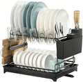 2-Tier Carbon Steel Dish Drying Rack, W16.5In