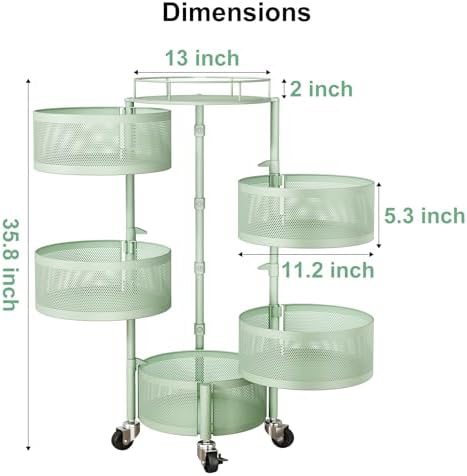 SAYZH 5 Tier Fruit Vegetable Basket Stand for Kitchen, Rotating, Green
