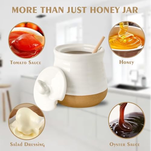 Hasense Ceramic Sugar and Creamer Set & Honey Jar with Dipper, 3 PCS