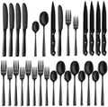 24-Piece Black Silverware Set for 4, Stainless Steel Flatware Set with
