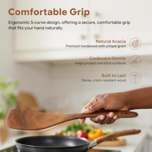 Wooden Spoons for Cooking, Acacia Wood Kitchen Utensils Set 4-Piece