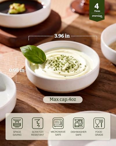 famiware Ceramic Soy Sauce Dish, 4oz Dipping Bowls Set of 6, White