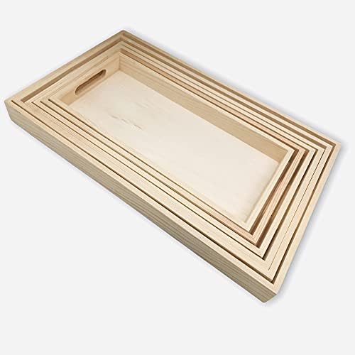 Unfinished Wood Trays for Crafts 6 Pack - Nested Rectangular with