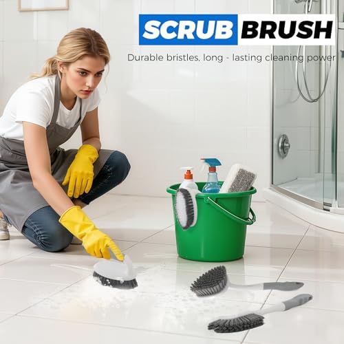 3 Pack Heavy Duty Scrub Brush Set with Scraper Head