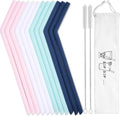 12 Pcs Reusable Silicone Drinking Straws with Travel Case - Long