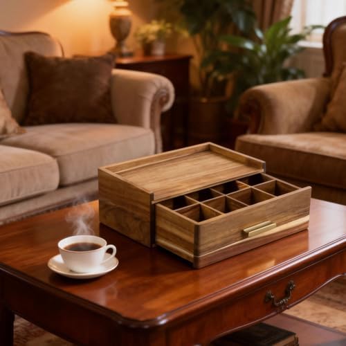 Acacia Wood Tea Bag Organizer with Drawer