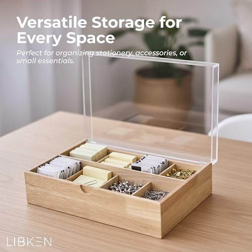 LIBKEN Wooden Tea Bag Organizer Box – 8 Compartment Tea Storage with