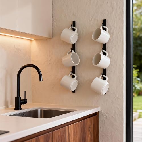 Yohsnor 2PCS Coffee Mug Rack-Hanging Iron Coffee Cup Holder with 6