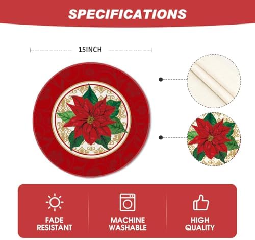 Artoid Mode Watercolor Poinsettia Red Christmas Round Placemats Set of