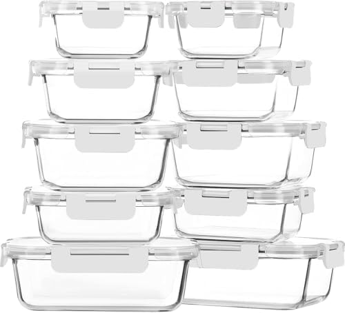 M MCIRCO 10 Pack Glass Food Storage Containers with Lids, White