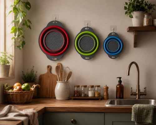 Collapsible Round Silicone Colander Set of 3, BPA-Free Nesting Kitchen