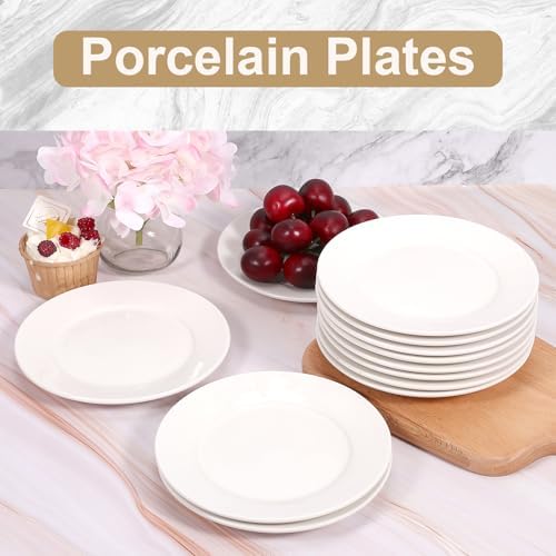 12 Pcs Porcelain Dessert Plates, 8 In Small Appetizer Plates, White